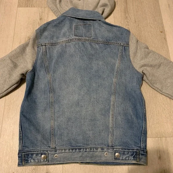 Levi's Strauss Mens Hybrid Hoodie Tucker Jacket Medium Wash Blue Denim - Picture 13 of 15